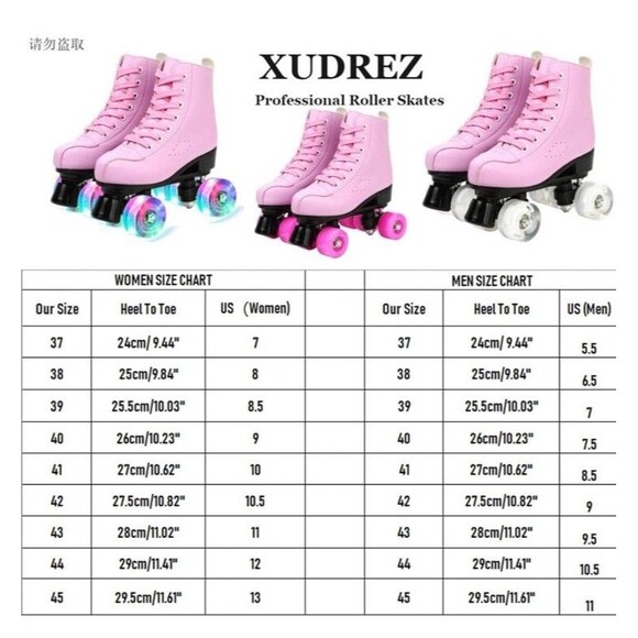 Women's Roller Skates PU Leather High Women's 10 / Men's 8.5 Pink W/flash wheel - Picture 2 of 10